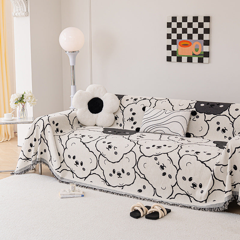 Jacquard Gewebte Fransen Sofadecke mit Cartoon-Bären-Motiv