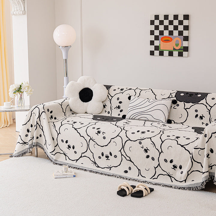Jacquard Gewebte Fransen Sofadecke mit Cartoon-Bären-Motiv