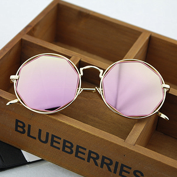Damen Modische Achtkant-Sonnenbrille mit verspiegelten Gläsern Karnz