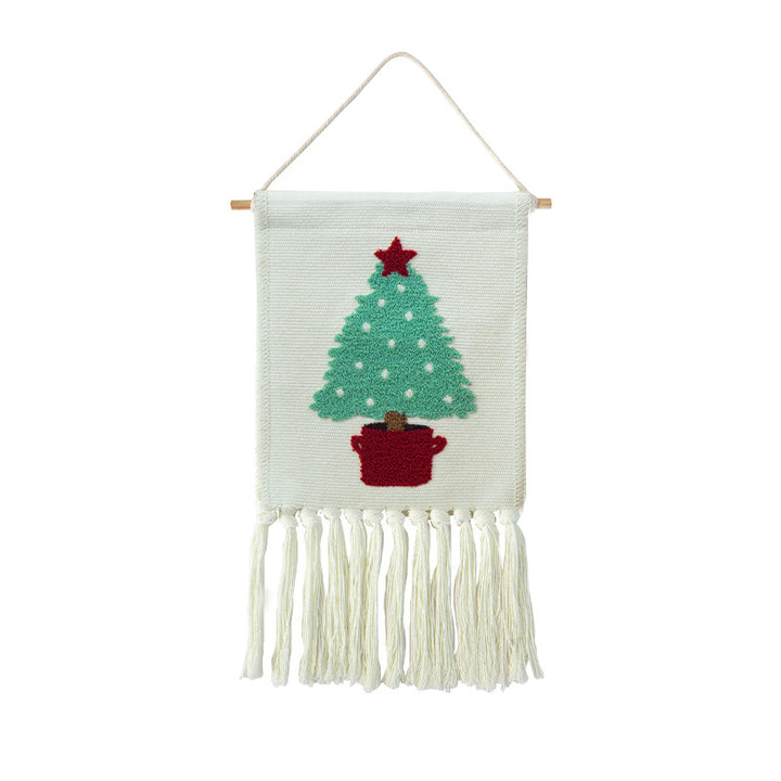 Wandbehang aus gewebtem Baumwollmix mit tufted Kaktusmotiv und Baumwollfransen Karnz