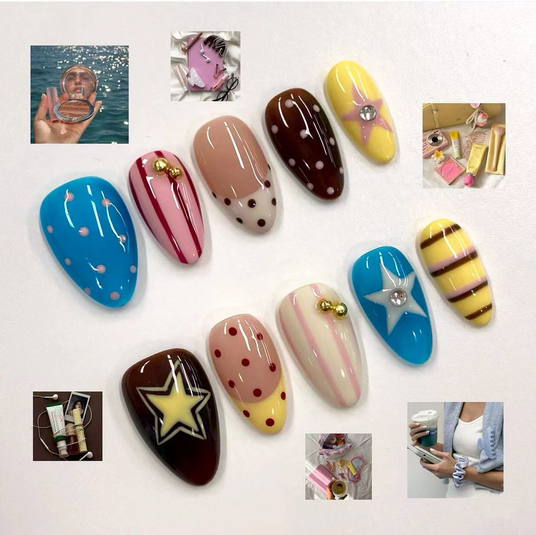 Künstlerisches Press-On Nagelkunstset mit lustigen Designs