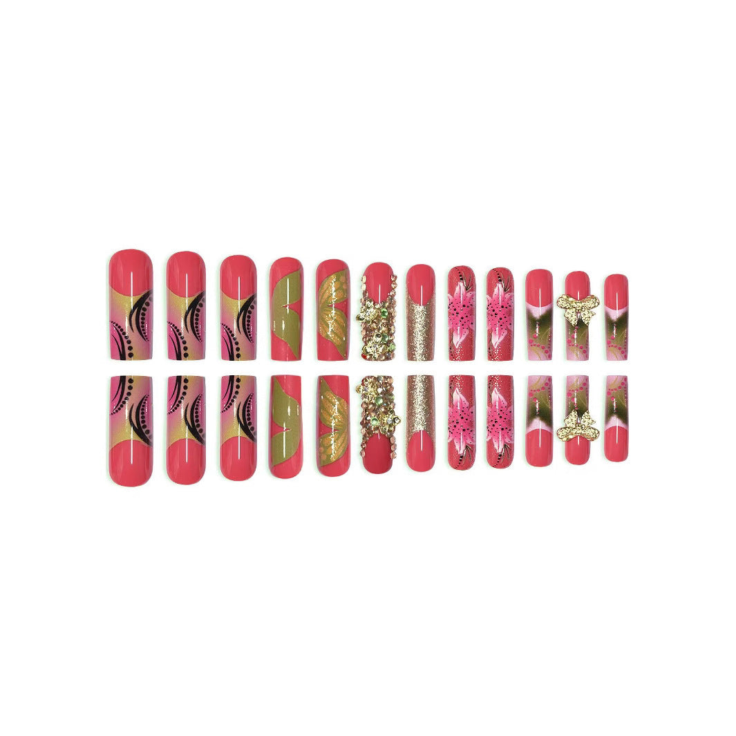 Künstlerisches florales Press-On-Nagelset Karnz