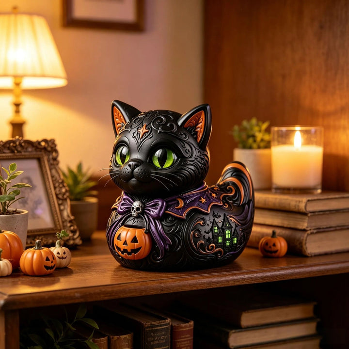 Dekorative Halloween-Katzenfigur Karnz