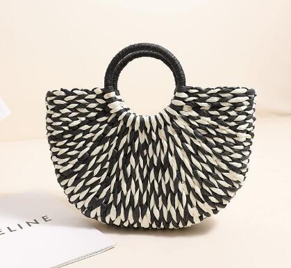 Damen Trendige Bast-Handtasche mit rundem Griff Karnz