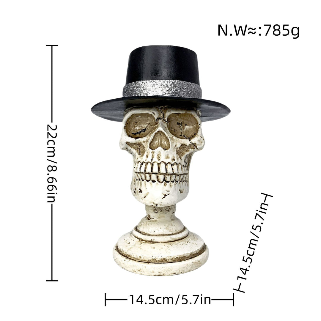 Stilvolle Skelettfigur mit Zylinder und schwarzer Rose Karnz