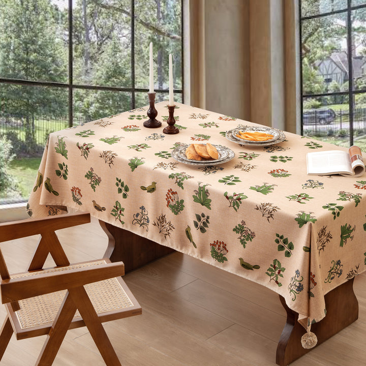 Rechteckige Tischdecke aus Leinenoptik mit Pompon-Quasten Karnz