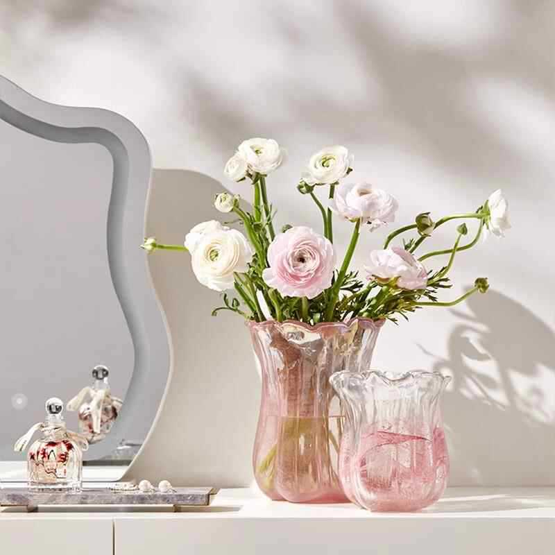 Handgeblasen Rüschentulpen Kunstglas Dekorative Vase Karnz