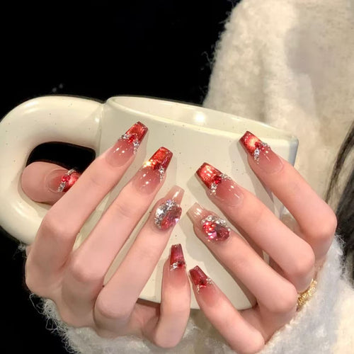 Luxuriös Glitzerndes Press-On Nagelset Karnz