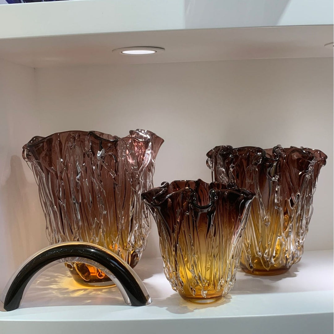 Handgefertigtes Texturiertes Vase Set mit Rüschenrand aus Gradient-Glas Karnz