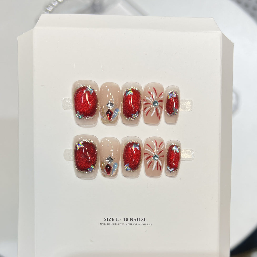 Premium Press-On Nail Art Set mit elegantem Herz- und Blattdesign Karnz