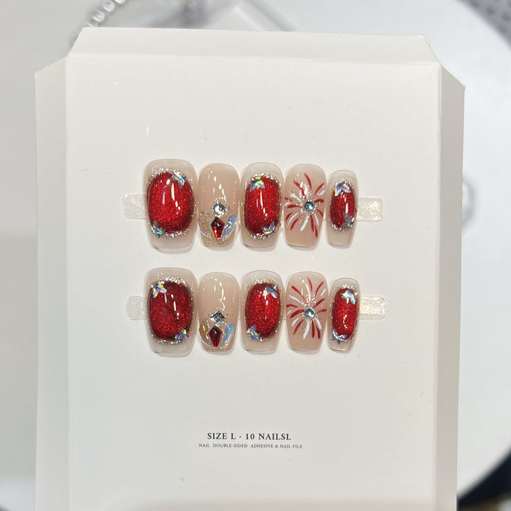 Premium Press-On Nail Art Set mit elegantem Herz- und Blattdesign Karnz
