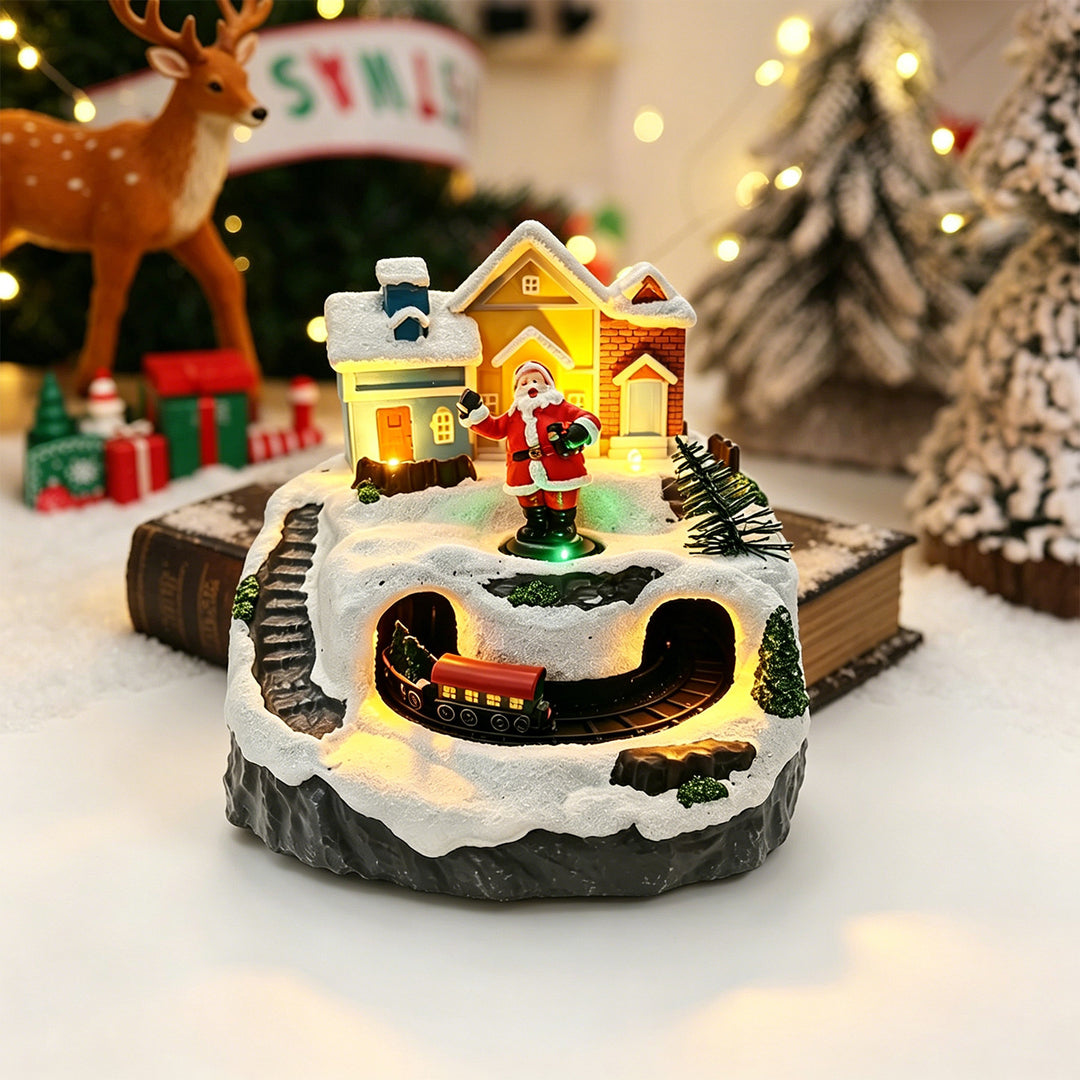 Bewegliches Weihnachtsdorf mit Lichtern und Schneemann Karnz