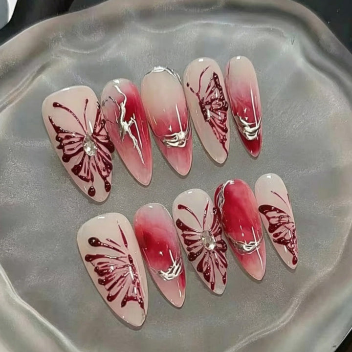Künstlerisches Floral- und Stern-Applikationen Press-On Nagelset Karnz