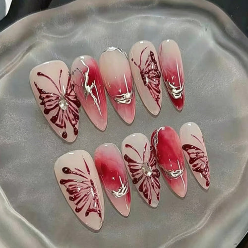 Elegante handgemalte Press-On-Nagelkunst Karnz