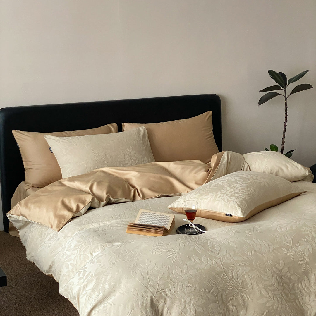Luxus Jacquard Baumwolle Bettbezugset mit Satin Kissenbezügen