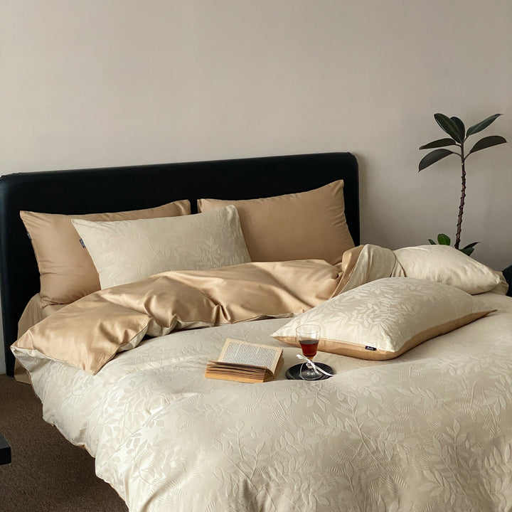 Luxus Jacquard Baumwolle Bettbezugset mit Satin Kissenbezügen
