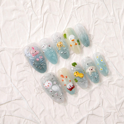 Verspielt 3D Tier-Themen Press-On Nagelkunst