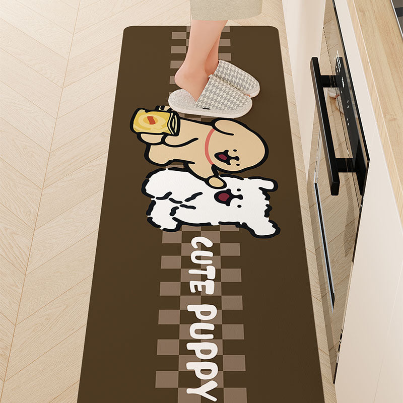 Cartoon Puppy Anti-Fatigue Kitchen Mat Set with Non-Slip Backing