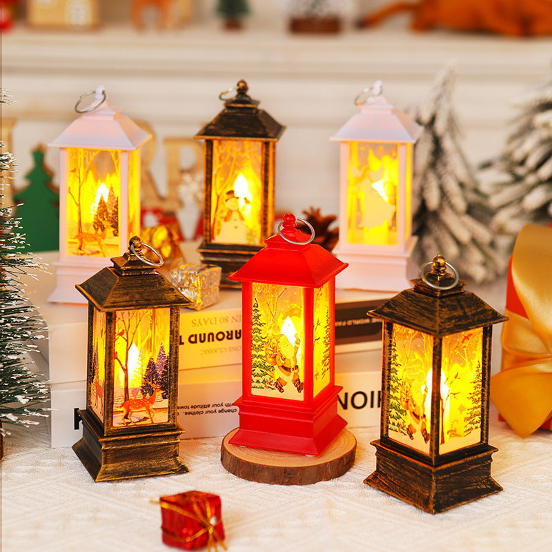 Nostalgische LED Weihnachtslaterne mit beweglichem Santa-Motiv Karnz