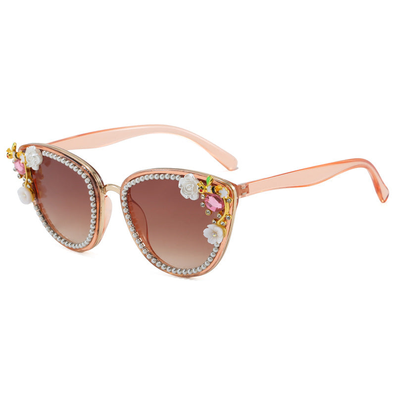 Damen Glamouröse Cat-Eye Sonnenbrille mit floralen Verzierungen Karnz