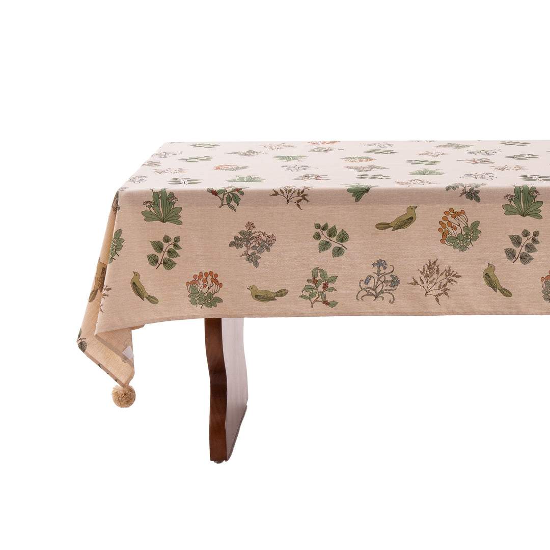 Rechteckige Tischdecke aus Leinenoptik mit Pompon-Quasten Karnz