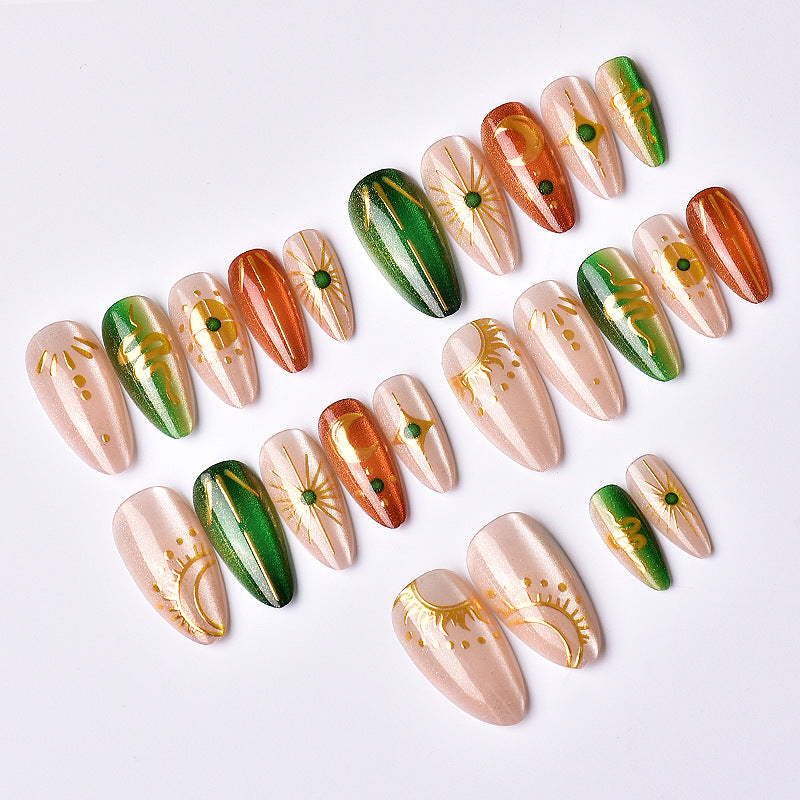 Künstlerisches Press-On-Nagelset mit geometrischem Design