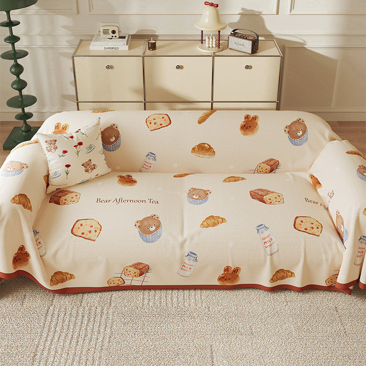 Quilted Peach-Print Sofa Slipcover Throw with Textured Waffle Weave