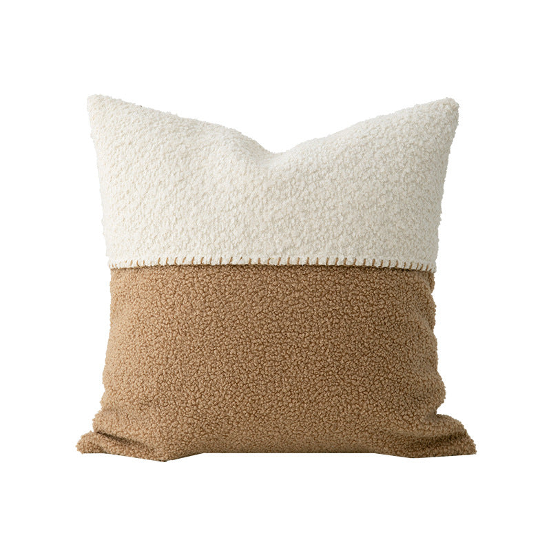 Zweifarbiger Bouclé‑Dekokissenbezug mit Teddy‑Sherpa‑Struktur und Ziernaht