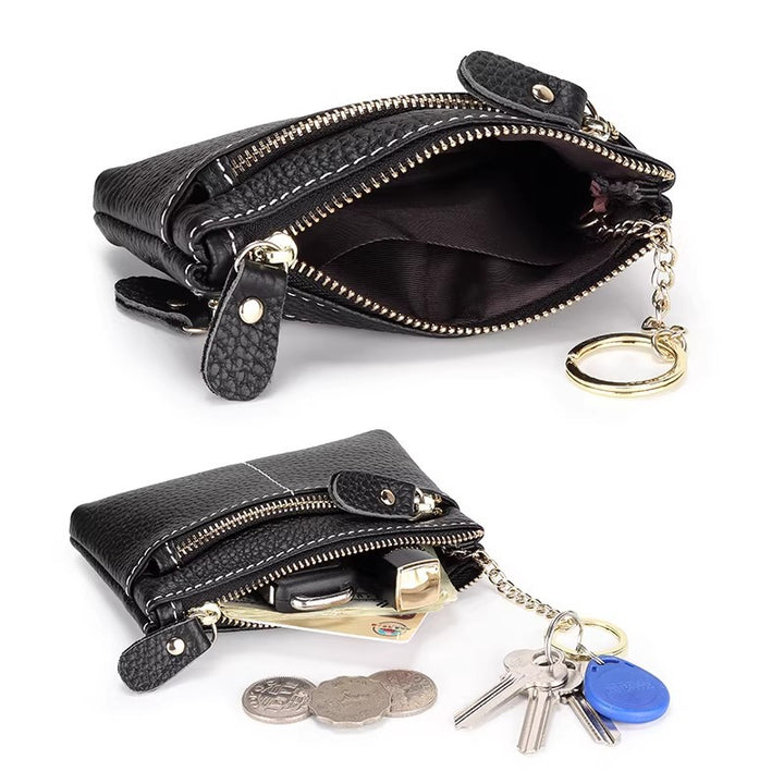 Premium Doppel-Zipper Leder Münzbeutel