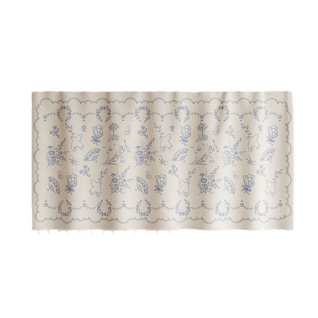 Short Scalloped Pom-Pom Window Valance Curtain Panel