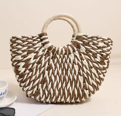 Damen Trendige Bast-Handtasche mit rundem Griff Karnz