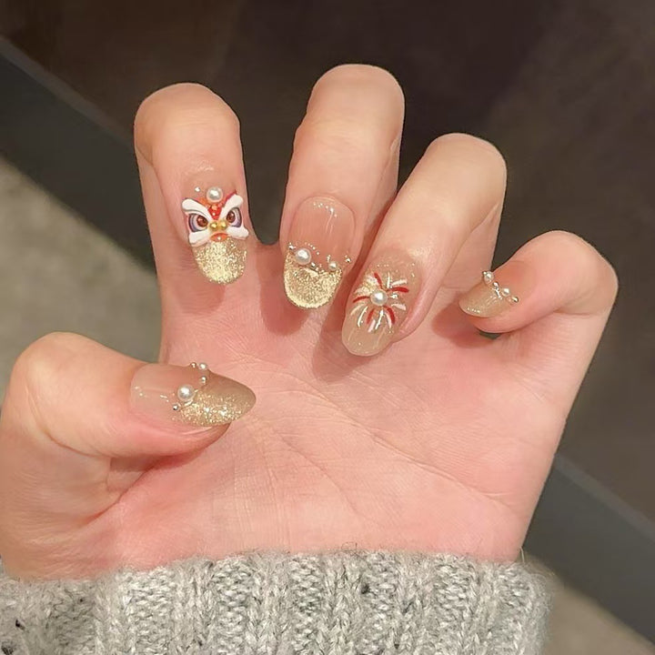 Dekoratives Press-On-Nagelkunstset mit 3D-Blumen- und Edelsteinakzenten