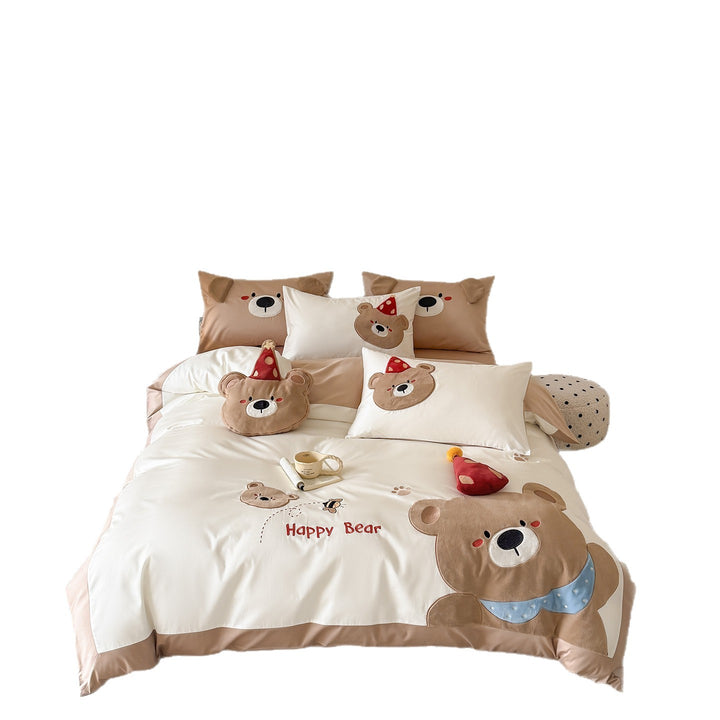 Kinder Baumwolle Bestickte Bären Bettbezug Bettwäsche Set