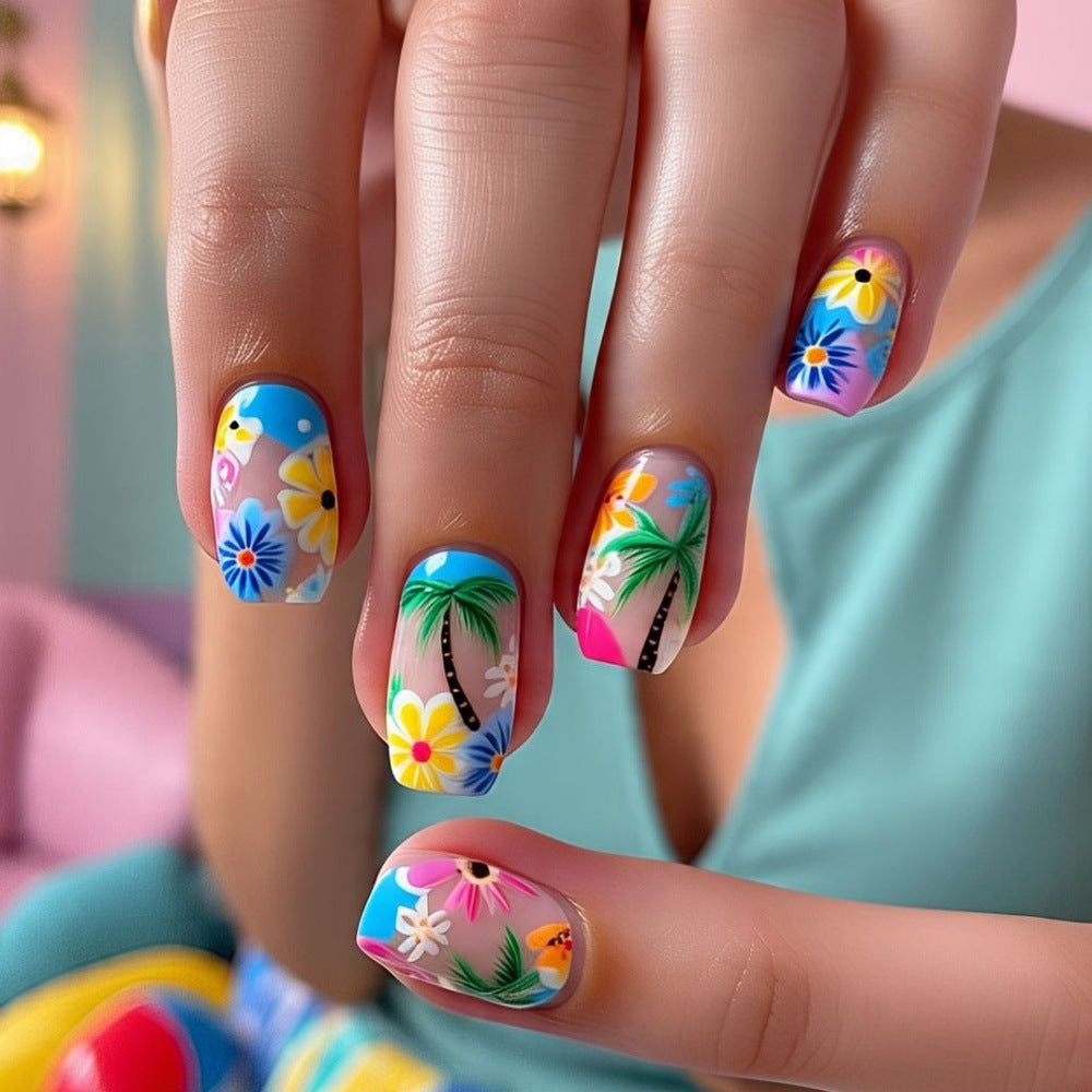 Künstliche Fingernägel im tropischen Blüten-Design Karnz