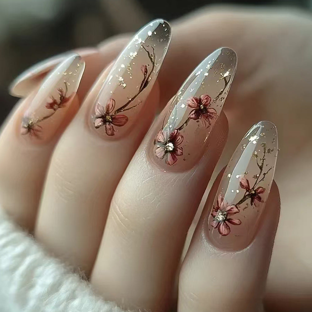 Künstlerisches Floral Press-On-Nagelset Karnz