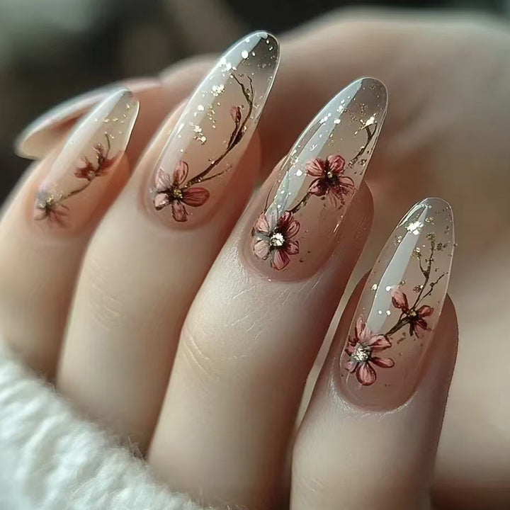 Künstlerisches Floral Press-On-Nagelset Karnz