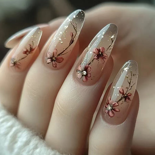 Künstlerisches Floral Press-On-Nagelset Karnz