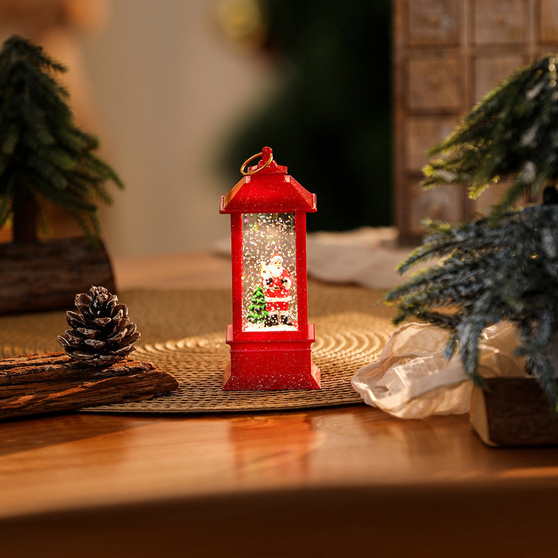 Beleuchtete Weihnachtslaterne mit glitzerndem Schneemann-Szenario Karnz