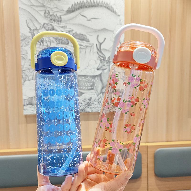 Damen Trinkflasche mit auslaufsicherem Deckel und integriertem Strohhalm Karnz
