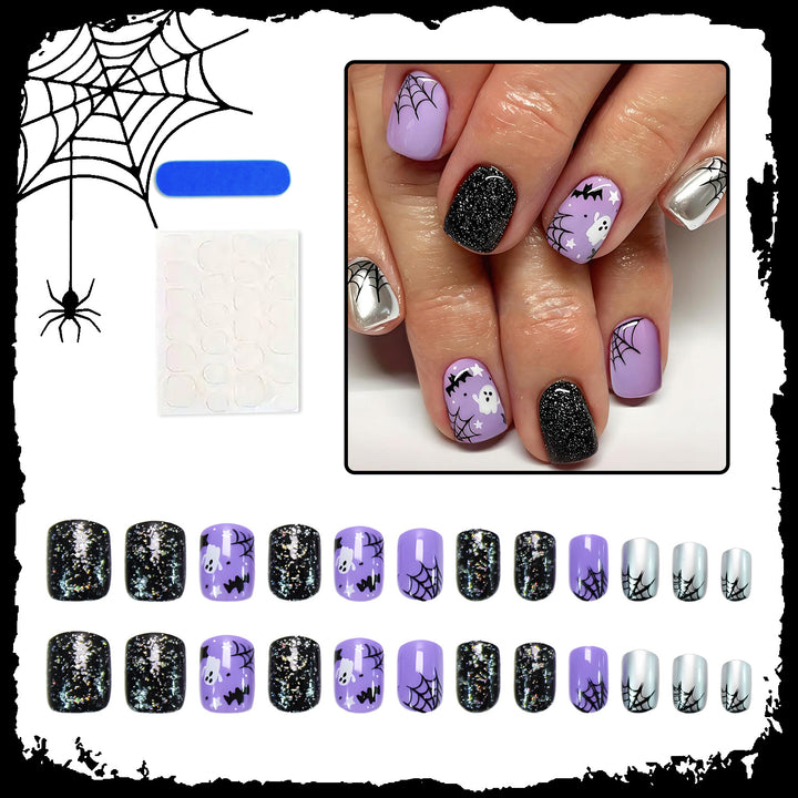 Halloween Kunstnagelset mit spooky Motiven und Glitzerakzenten Karnz