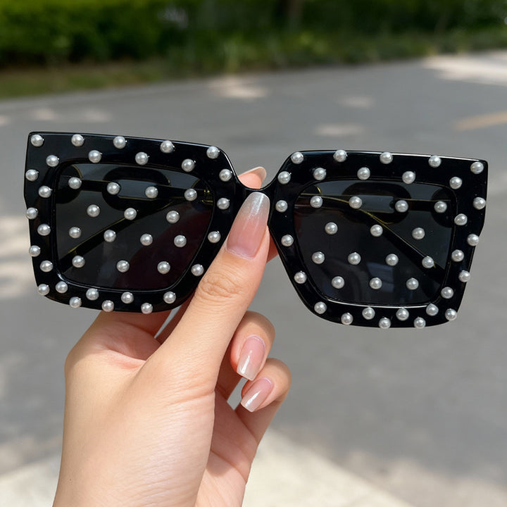 Dekorative perlenbesetzte Katzenaugen-Sonnenbrille Karnz