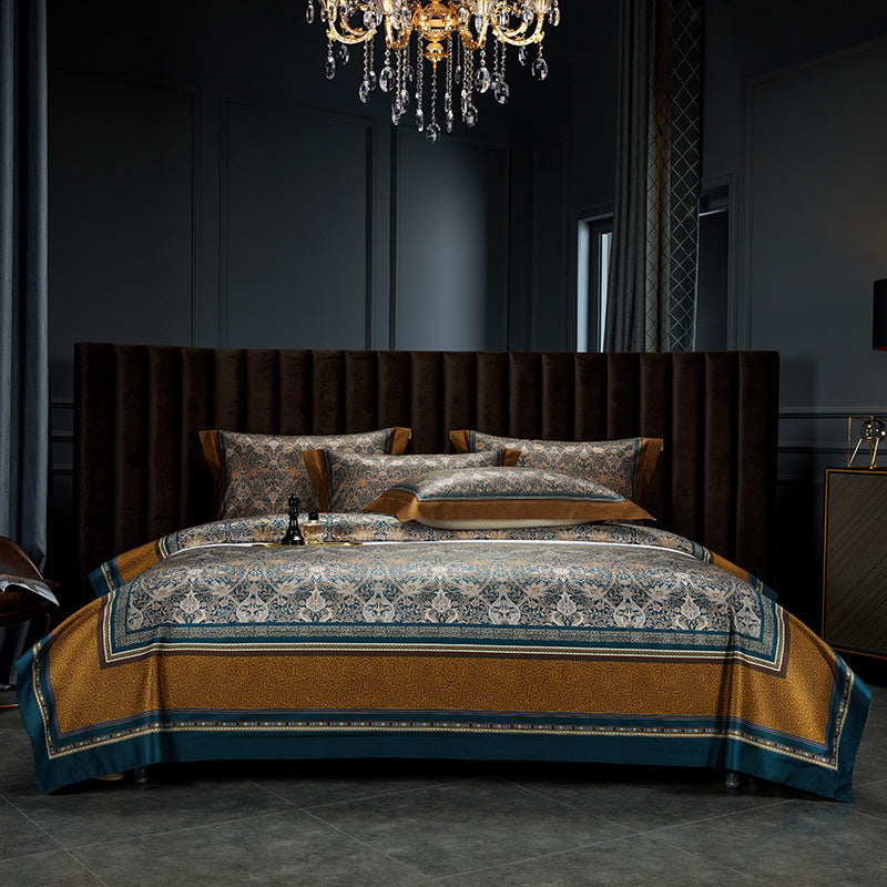 Satin-Feel Art Deco Bettbezug Set mit besticktem Motiv