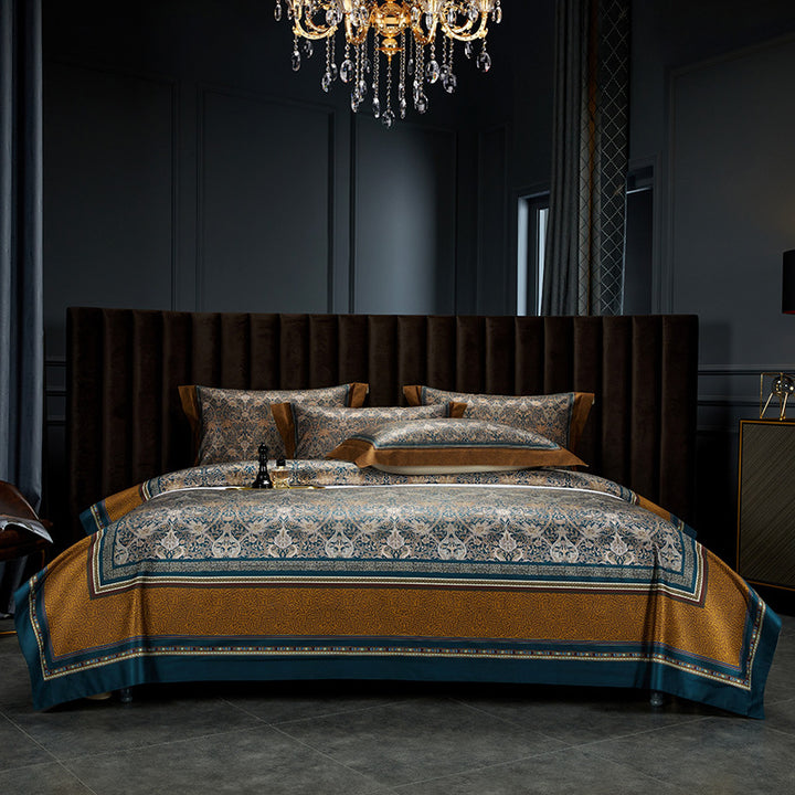 Satin-Feel Art Deco Bettbezug Set mit besticktem Motiv