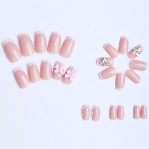 Künstliche Nagelspitzen mit glamourösem Schleifen und Strass-Design Karnz