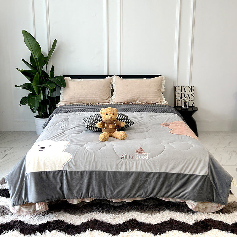 Plüsch Wendbarer Cartoon-Bär Bestickter Decke Duvet