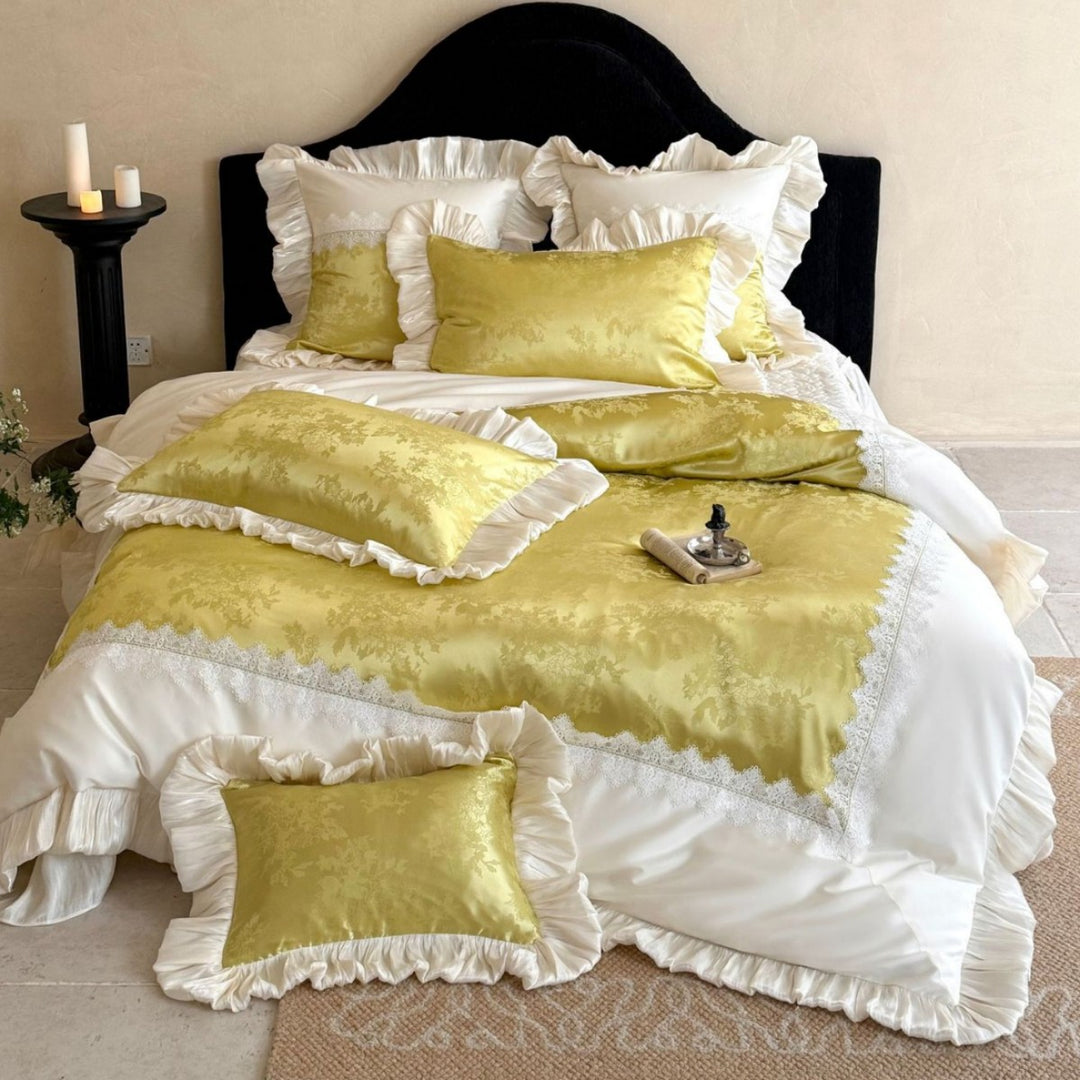 Luxuriöser Rüschend jacquard Satin Bettbezug Set