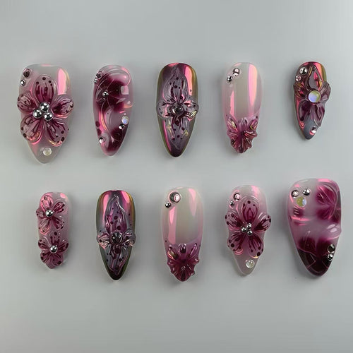Floral 3D Press-On Nagelset Karnz