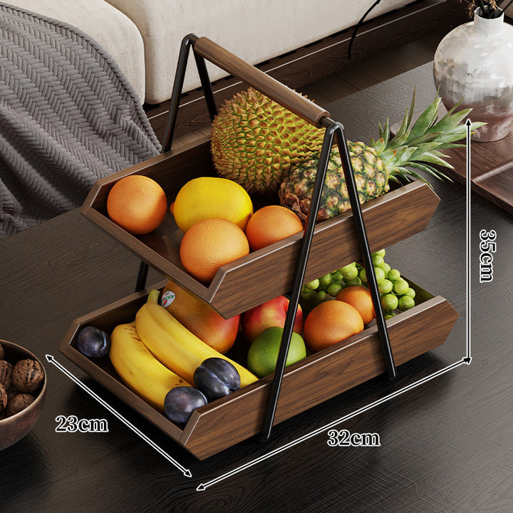 Zwei-Ebenen Holz Obst- und Gemüseständer mit A-Rahmen Metallgriff