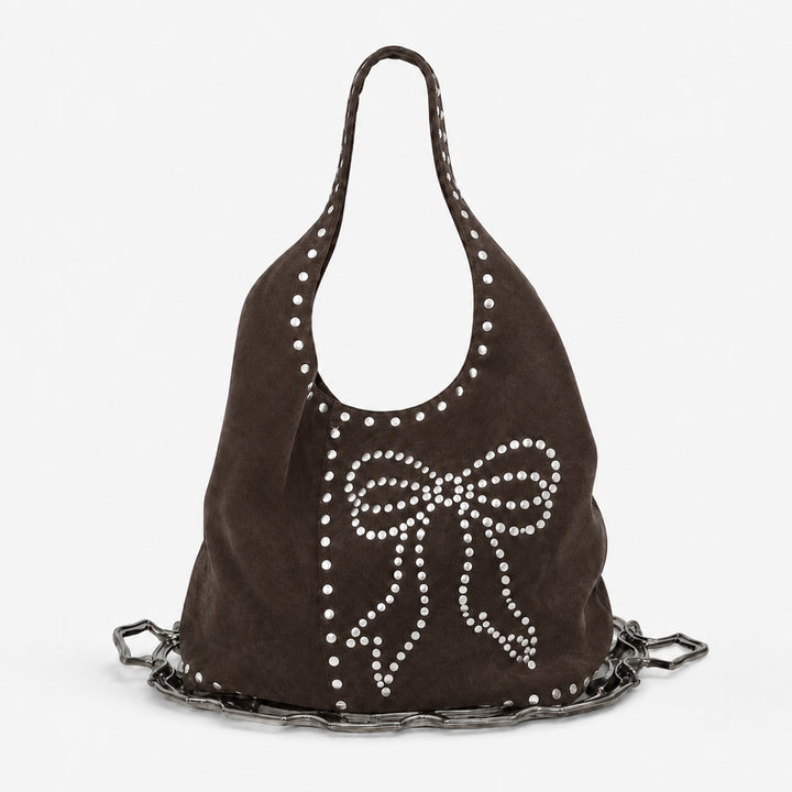 Dekorative Nieten Wildleder Hobo Tasche