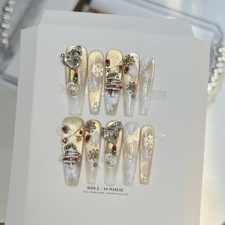 Schneeflocken-inspirierte Glitzer Press-On Nagel Set Karnz